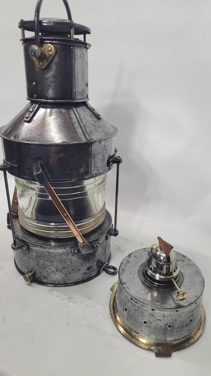Polished Steel Ship’s Anchor Lantern with Oil Burner