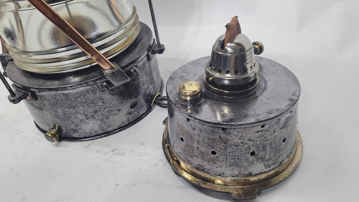 Polished Steel Ship’s Anchor Lantern with Oil Burner