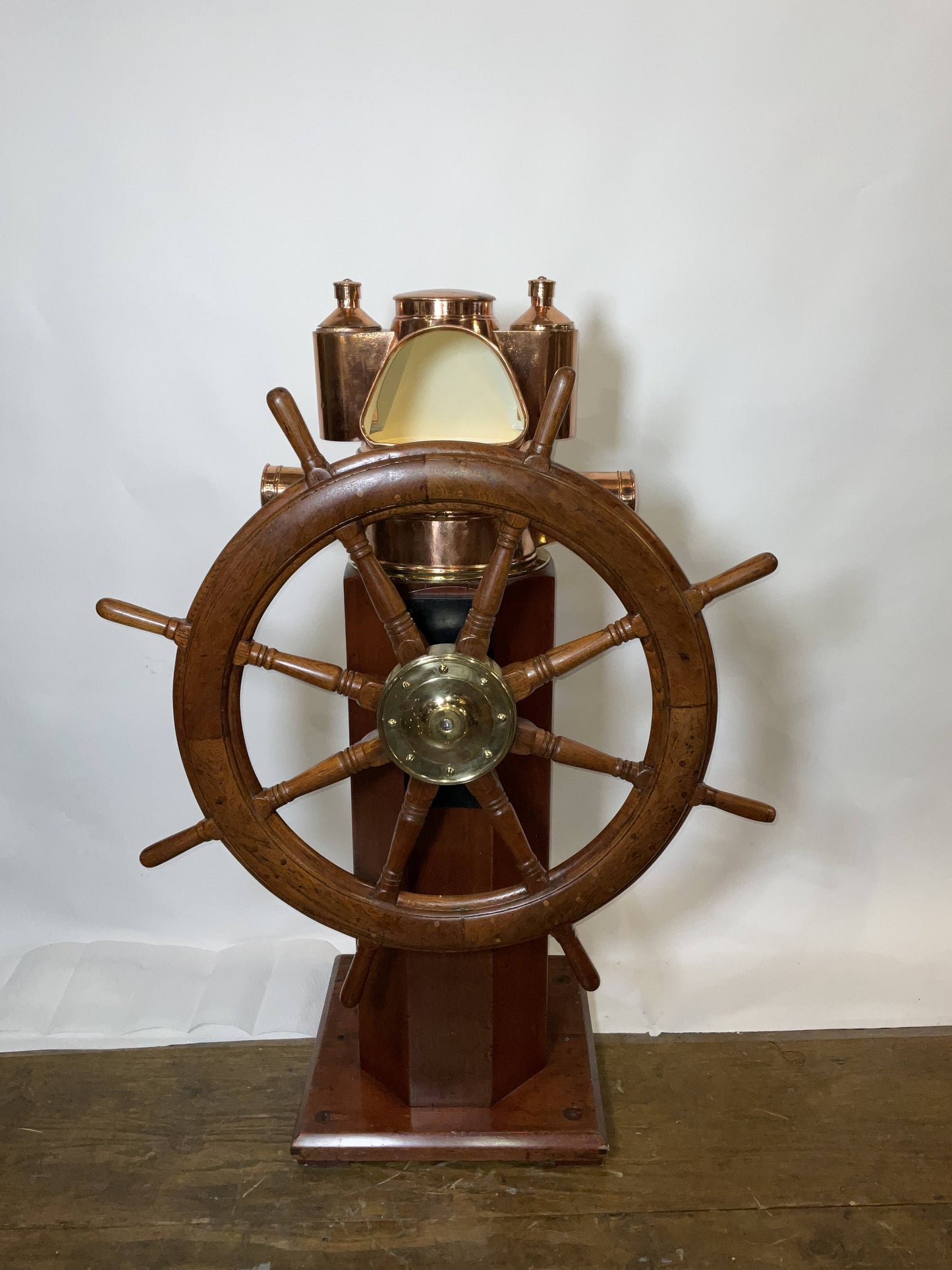 Outstanding Ship's Binnacle Mounted with a Ship's Wheel