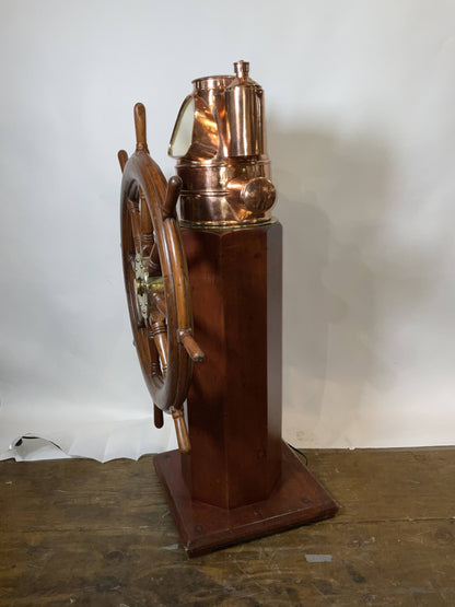 Outstanding Ship's Binnacle Mounted with a Ship's Wheel
