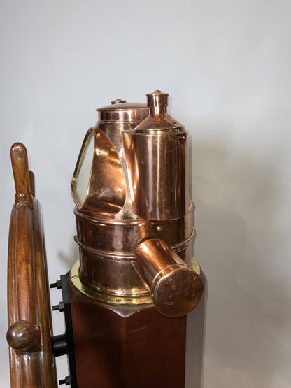 Outstanding Ship's Binnacle Mounted with a Ship's Wheel