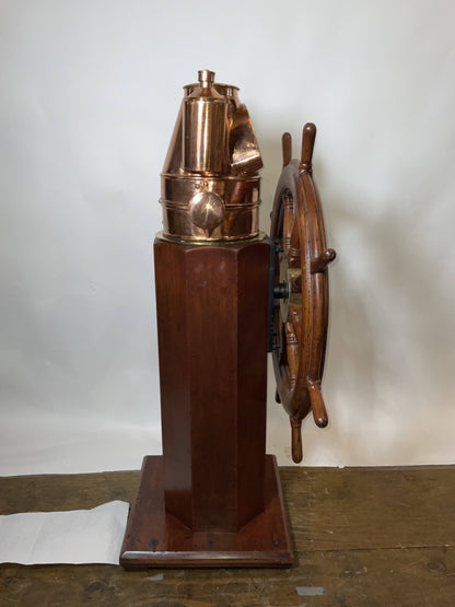 Outstanding Ship's Binnacle Mounted with a Ship's Wheel