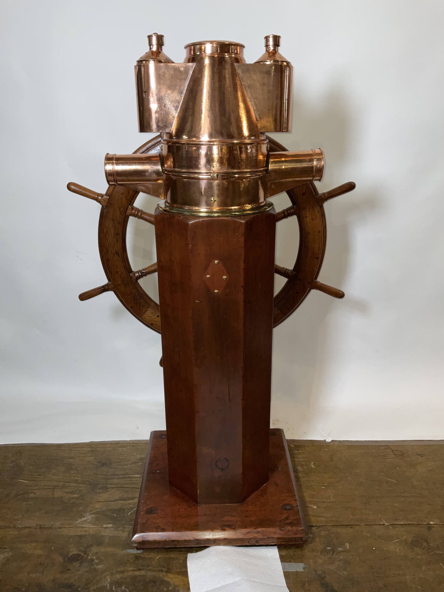 Outstanding Ship's Binnacle Mounted with a Ship's Wheel
