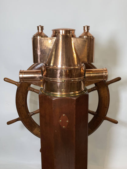 Outstanding Ship's Binnacle Mounted with a Ship's Wheel