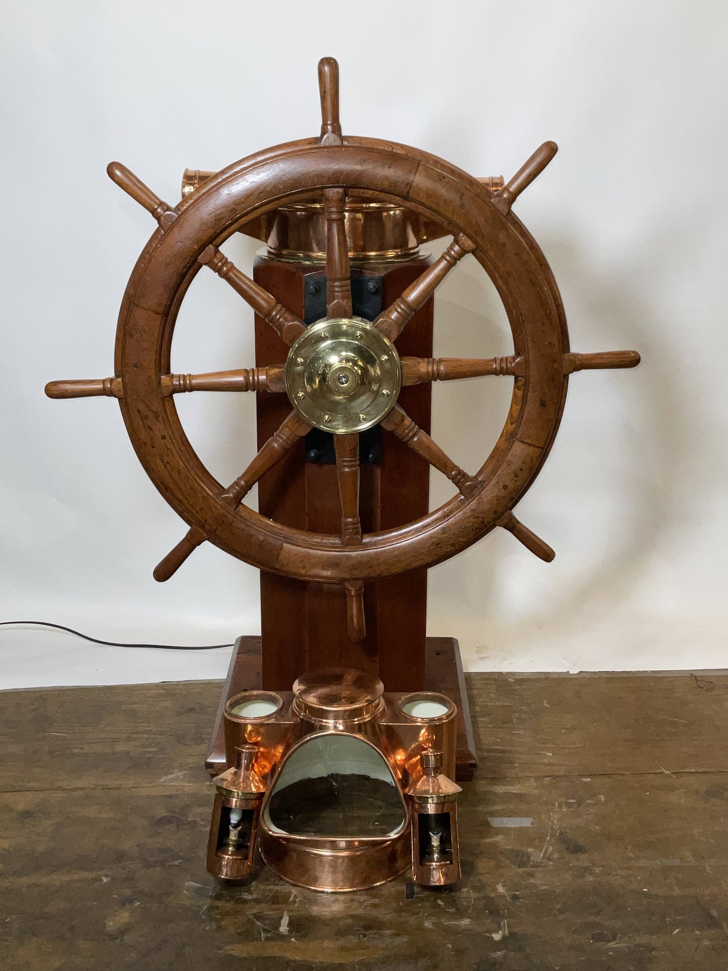 Outstanding Ship's Binnacle Mounted with a Ship's Wheel