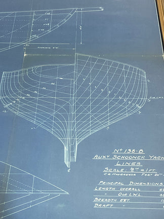 Boat Blueprint Showing Hull Lines from a Schooner Yacht – Lannan Gallery