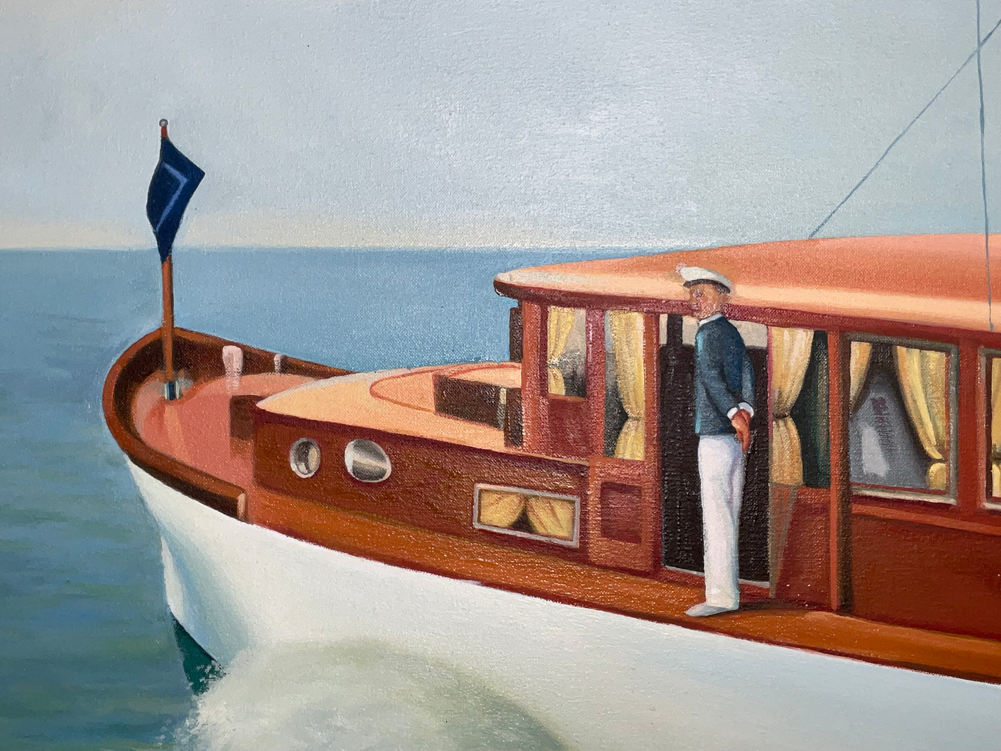 Large Oil on Canvas of a Motor Yacht with Guests