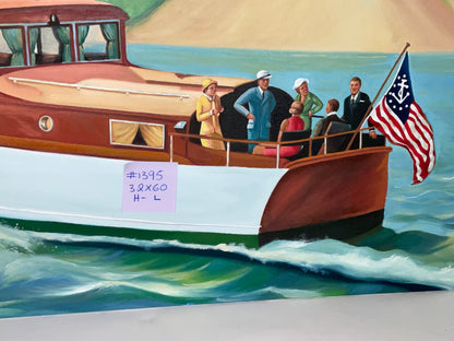 Large Oil on Canvas of a Motor Yacht with Guests