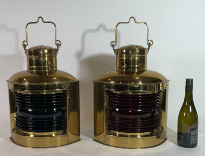 Pair of Solid Brass Port and Starboard Ships Lanterns