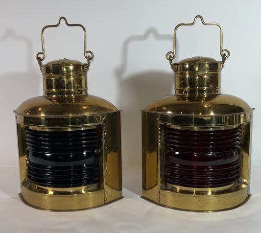 Pair of Solid Brass Port and Starboard Ships Lanterns