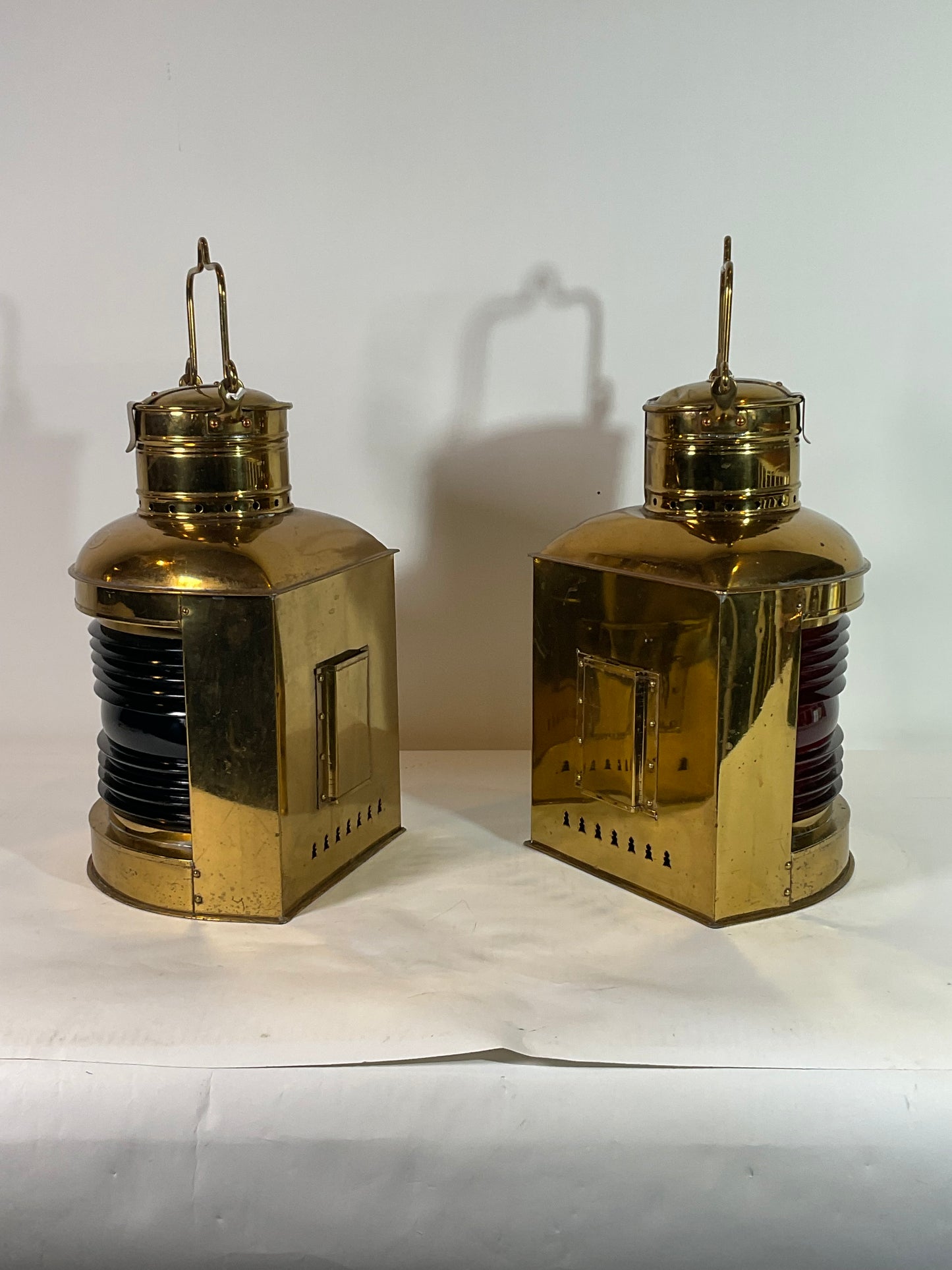 Pair of Solid Brass Port and Starboard Ships Lanterns