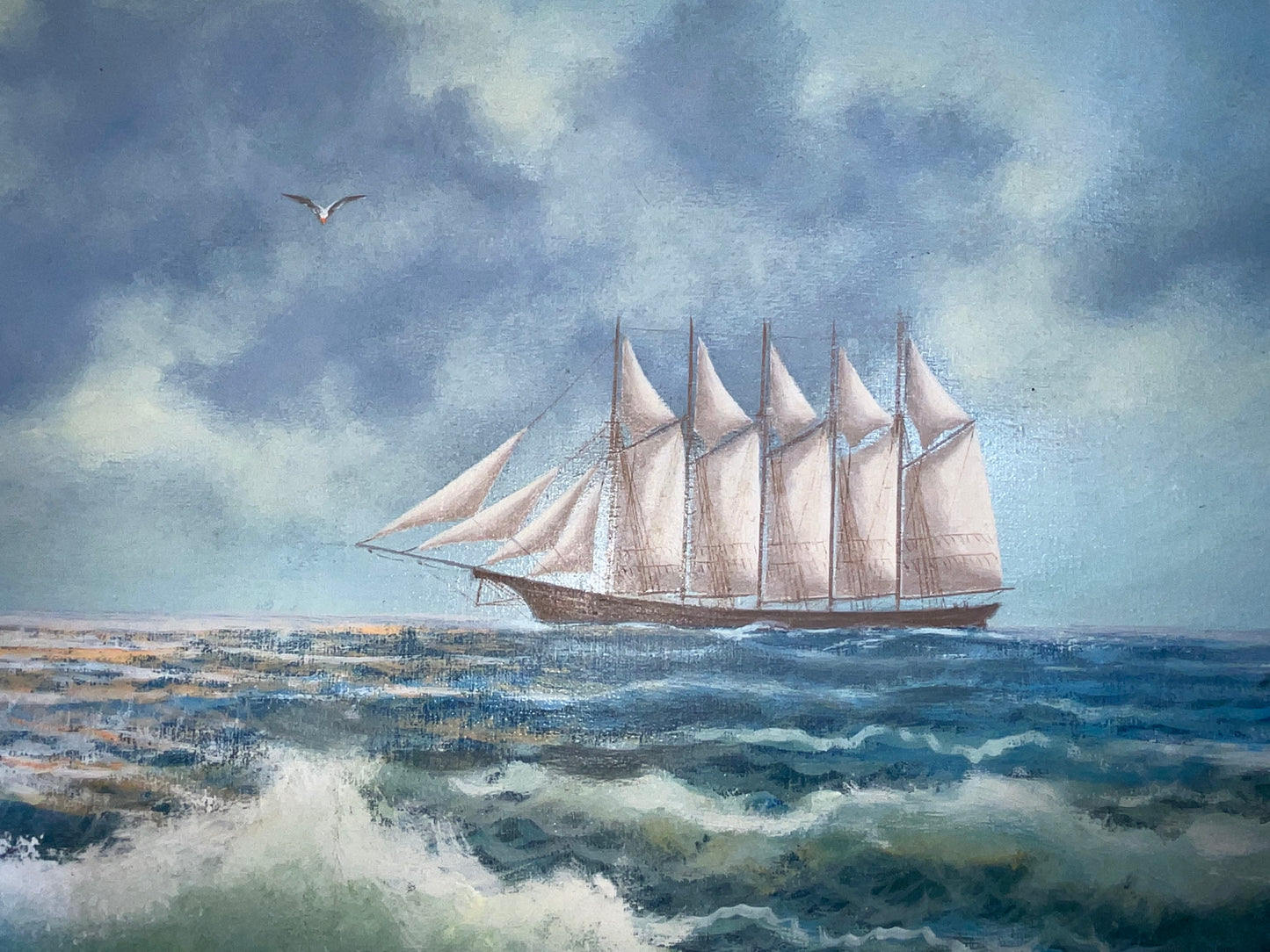 Five Masted Schooner Oil Painting