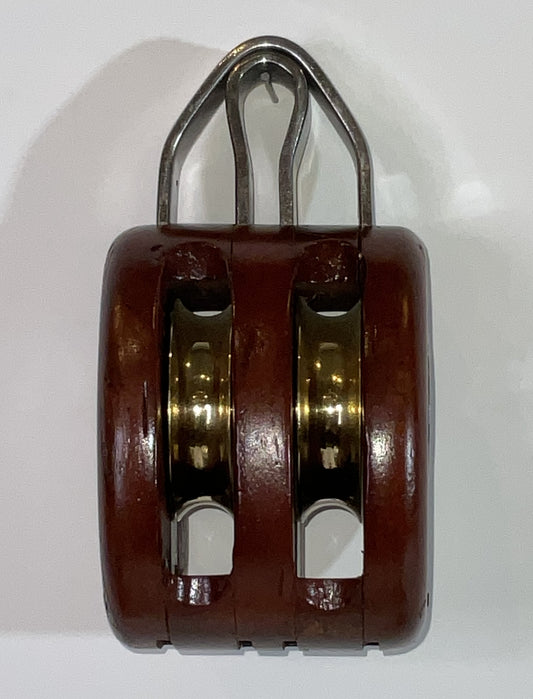 Double Sheave Varnished Wood Nautical Pulley Block