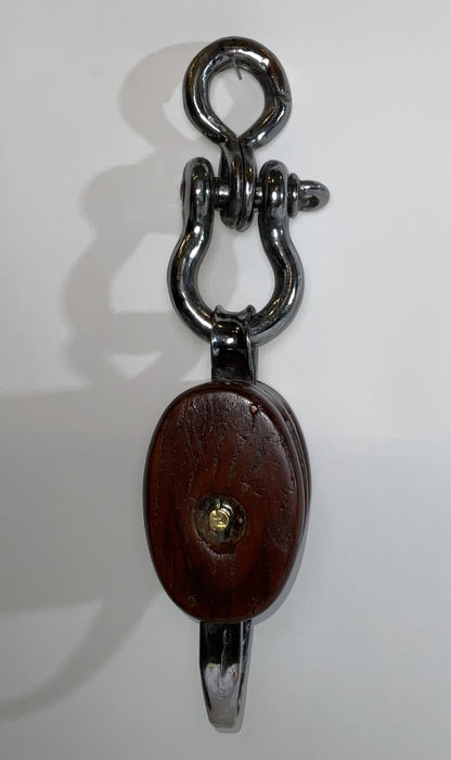 Double Sheave Varnished Wood Nautical Pulley Block