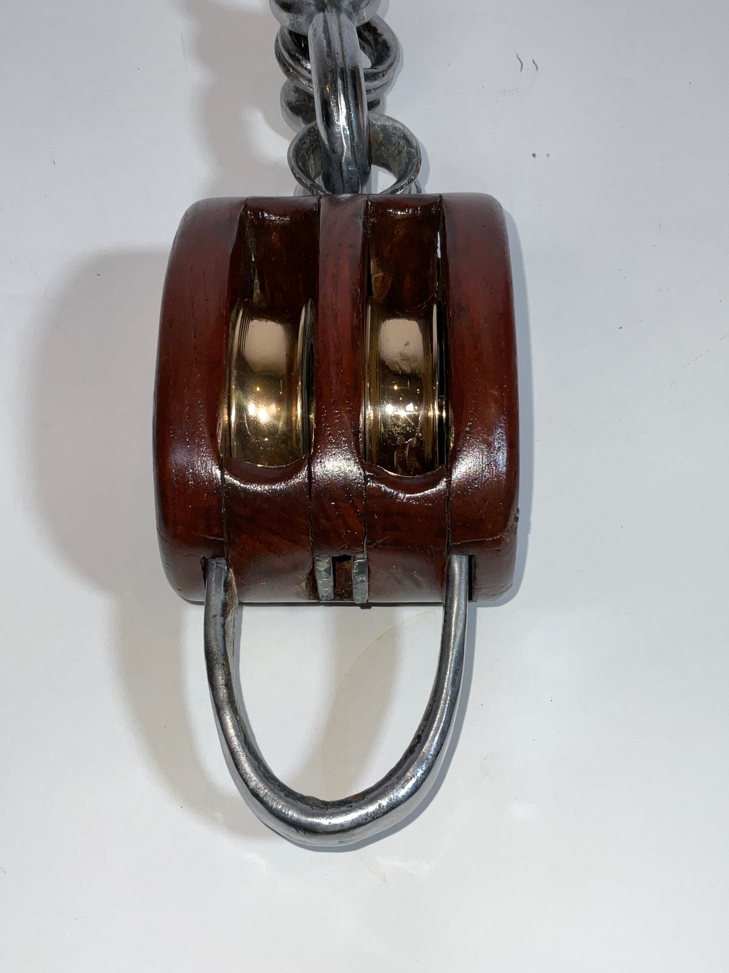 Double Sheave Varnished Wood Nautical Pulley Block