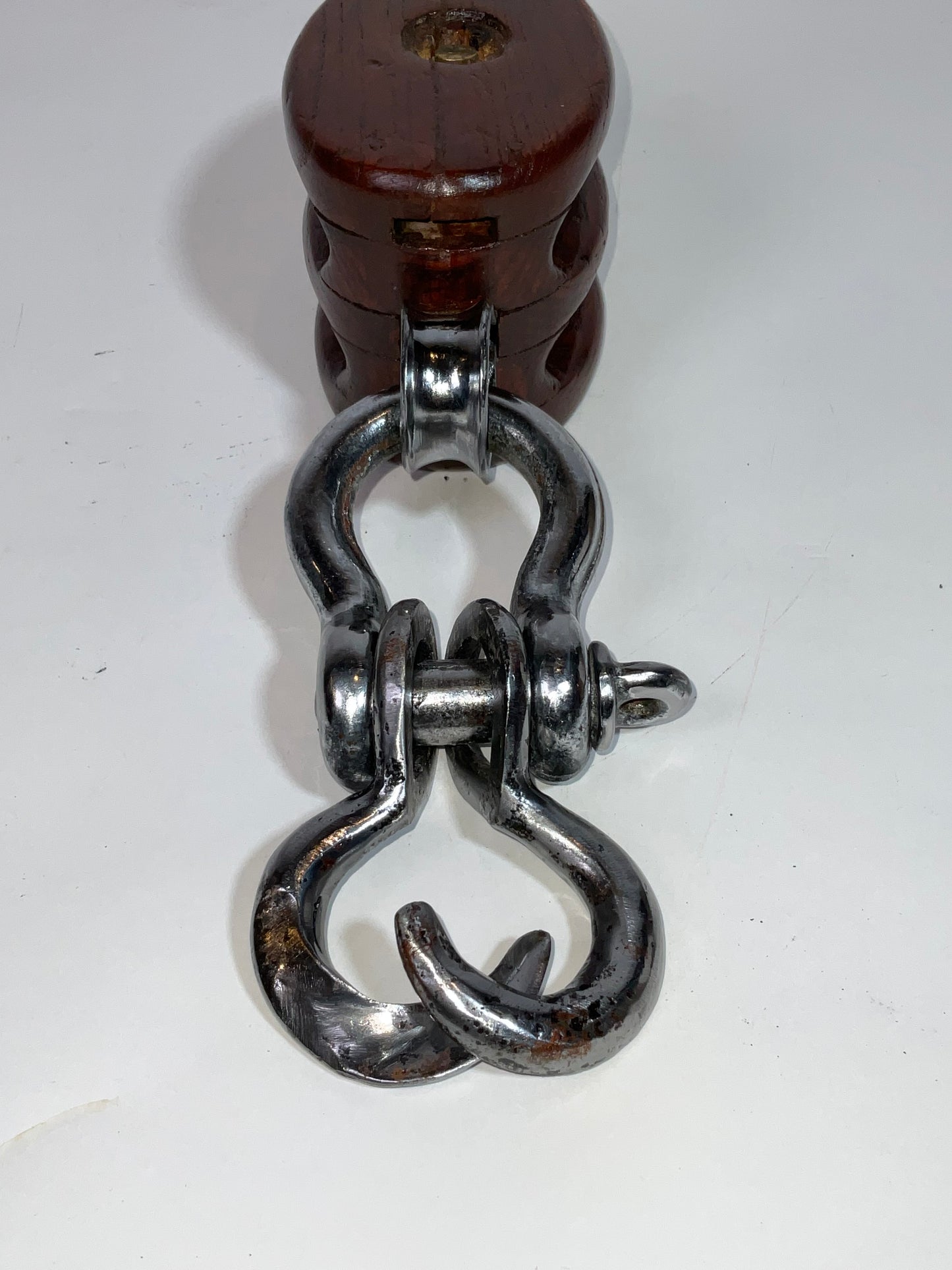 Double Sheave Varnished Wood Nautical Pulley Block