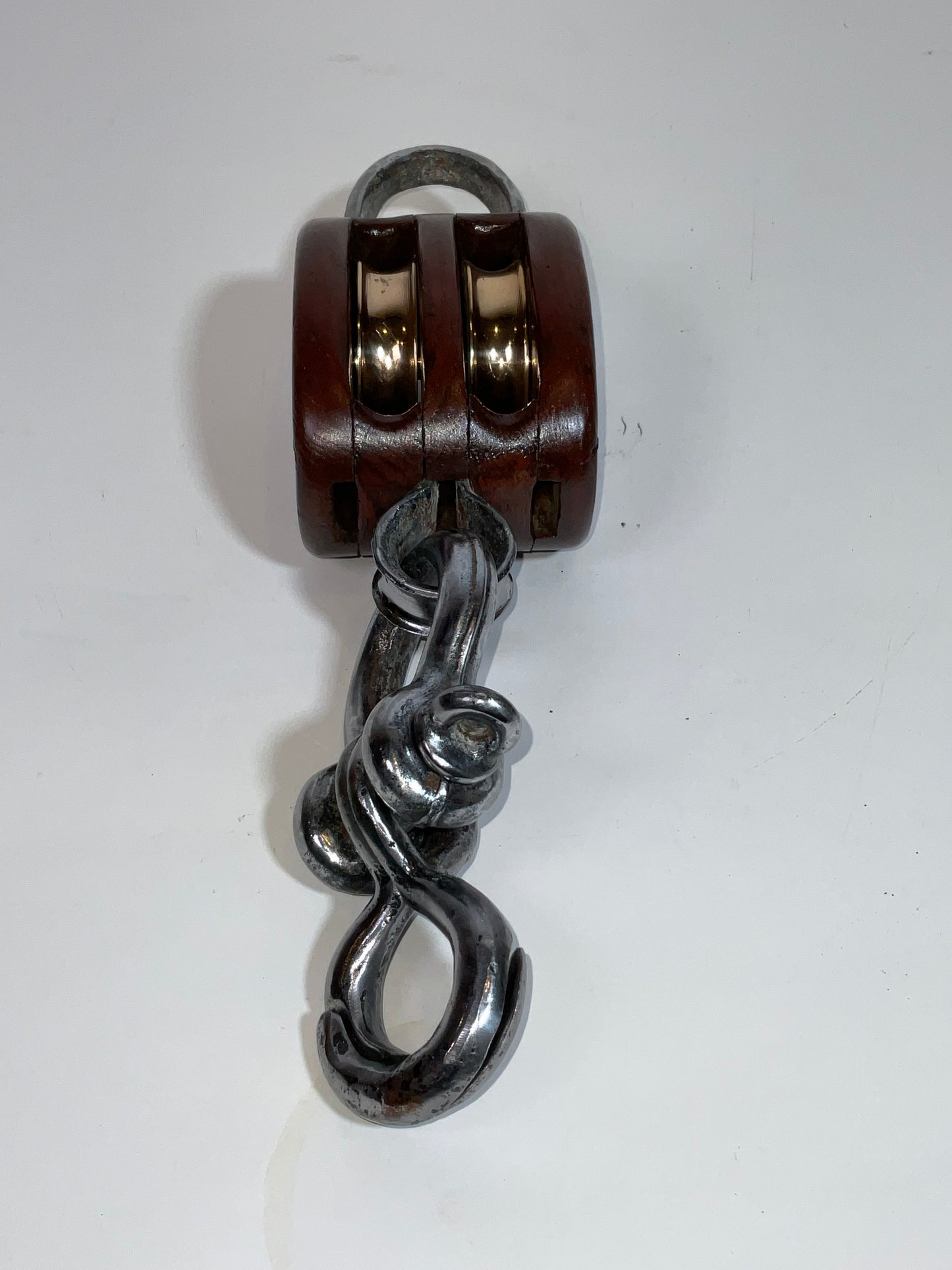 Double Sheave Varnished Wood Nautical Pulley Block