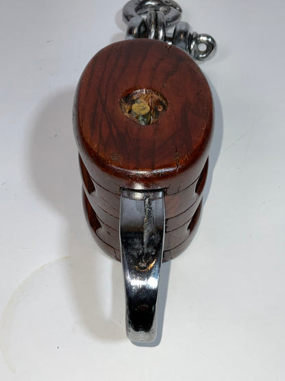 Double Sheave Varnished Wood Nautical Pulley Block