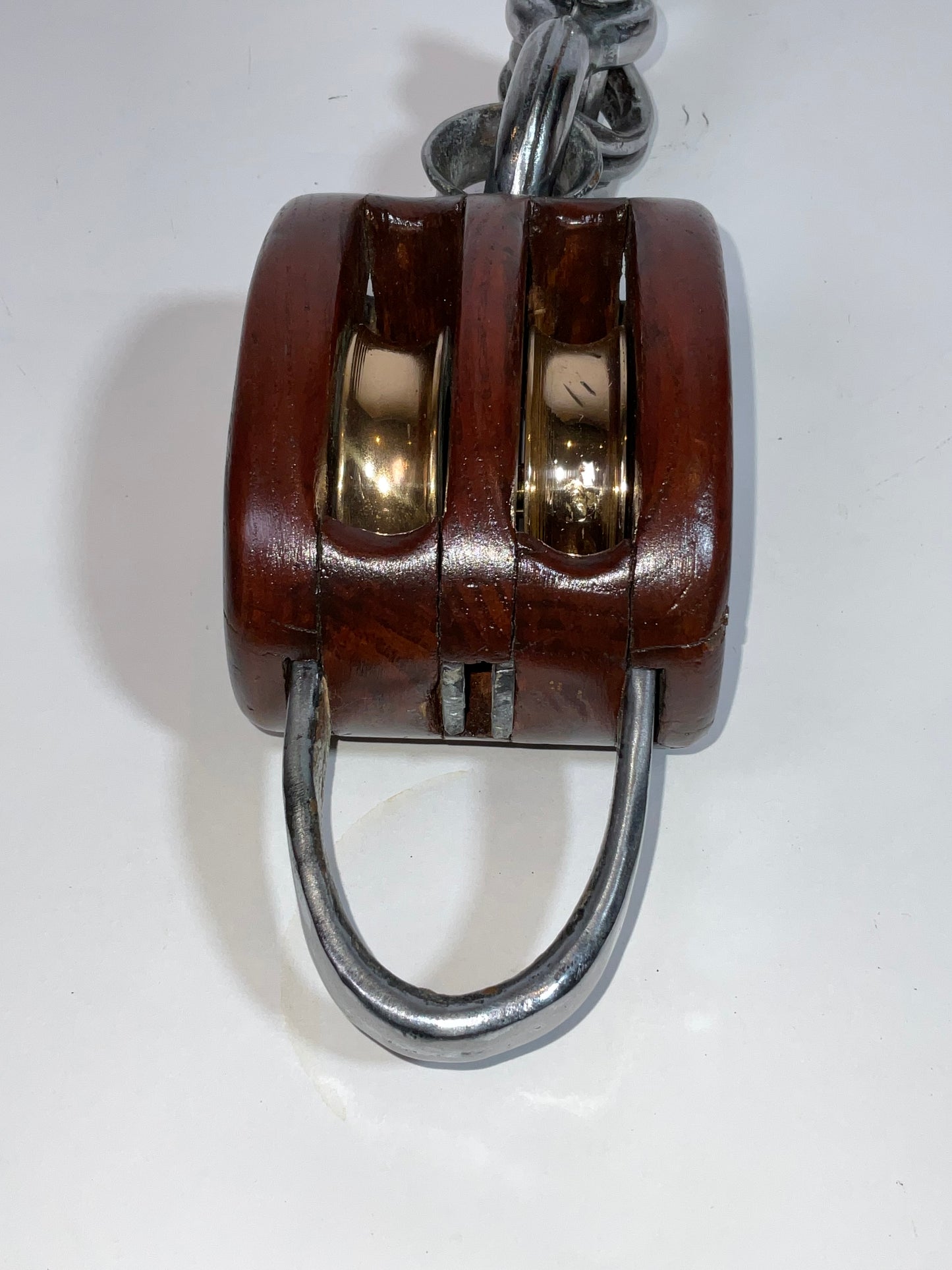 Double Sheave Varnished Wood Nautical Pulley Block