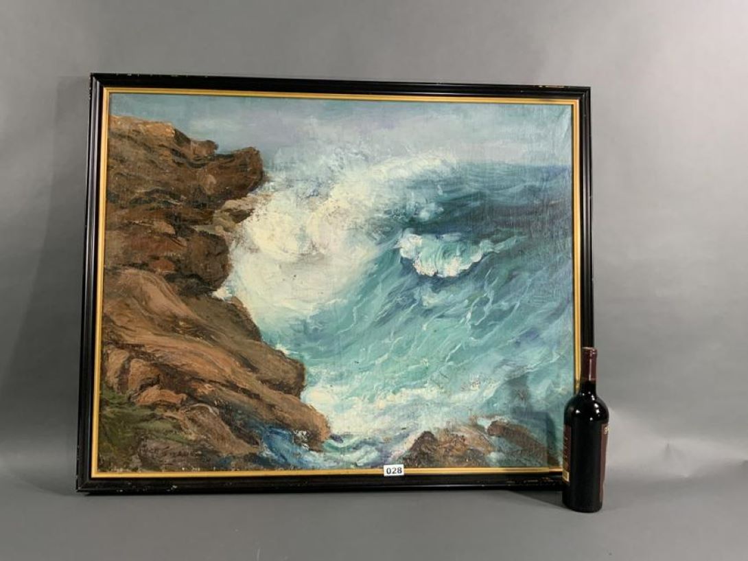 Painting Of Surf Crashing On Rocks - Lannan Gallery