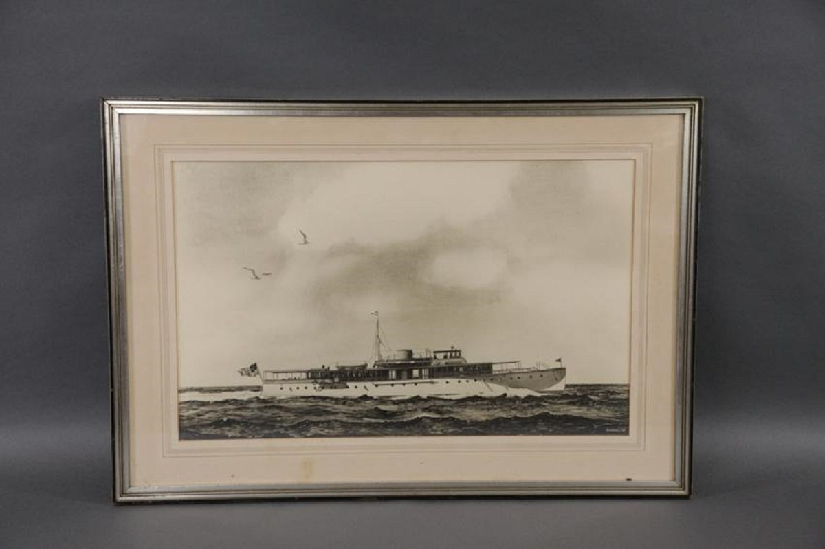 Engraving Of The Motor Yacht "All Alone" - Lannan Gallery