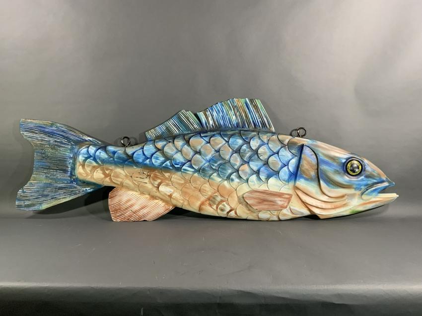 Six Foot Carved Wood Fish - Lannan Gallery