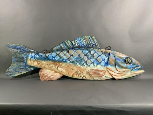 Six Foot Carved Wood Fish - Lannan Gallery