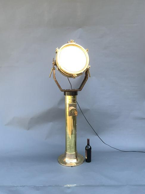 Vintage Solid Brass Maritime Spotlight on Pedestal - Lannan Gallery