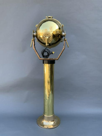 Vintage Solid Brass Maritime Spotlight on Pedestal - Lannan Gallery