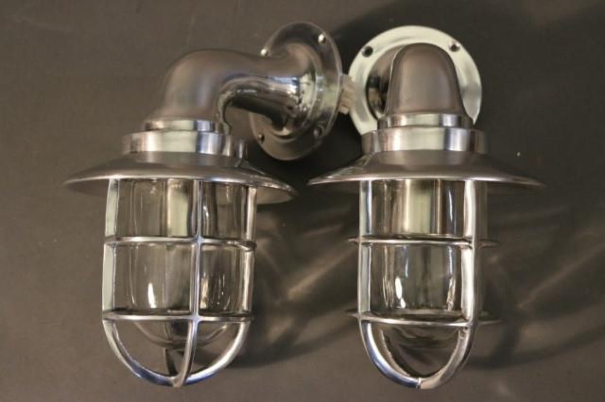 Pair of Hooded Aluminum Companionway Ship's Lights - Lannan Gallery