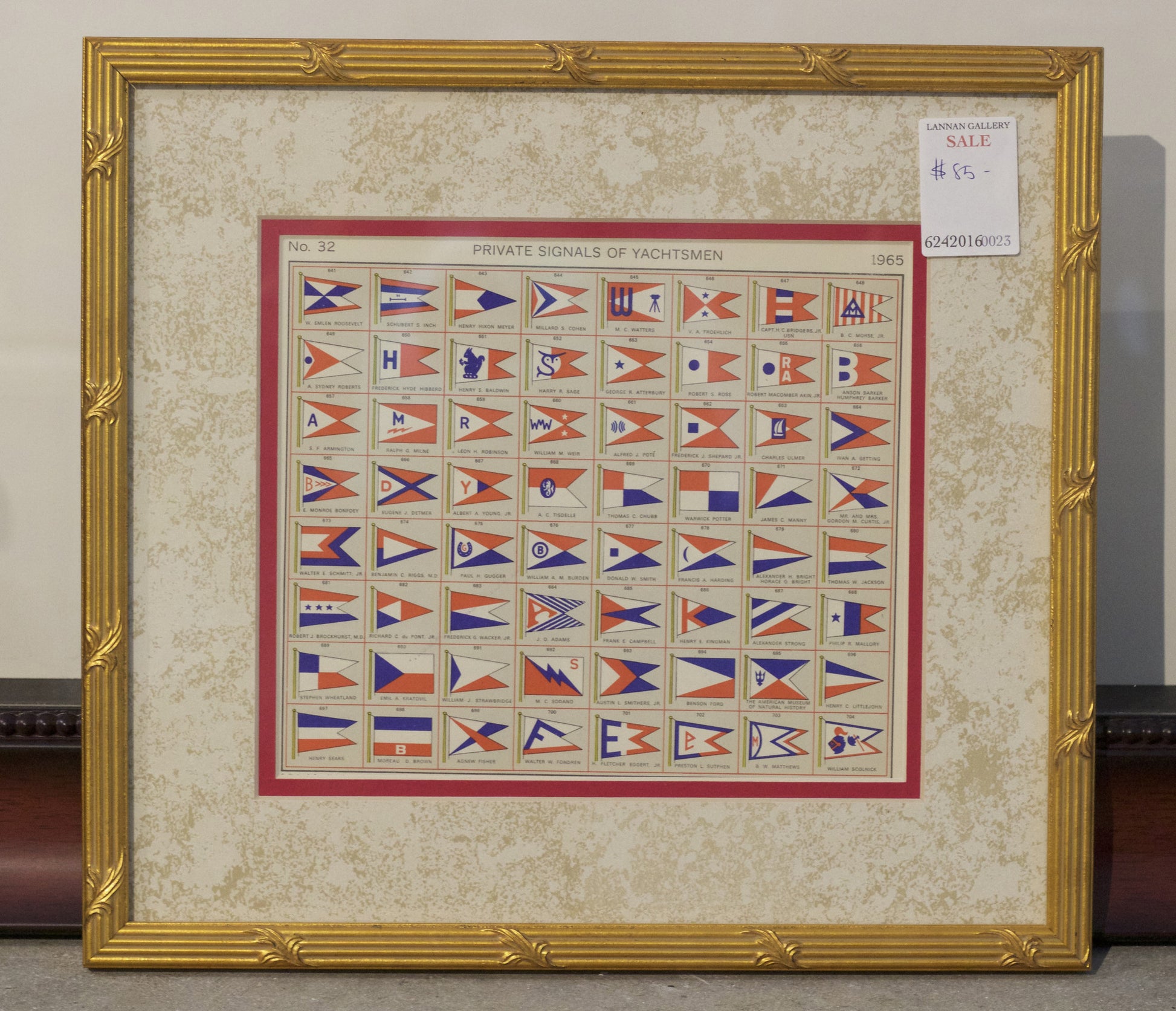 Framed Authentic Page of Private Signals, 1965 Lloyd's Register, No. 641 to 704 - Lannan Gallery