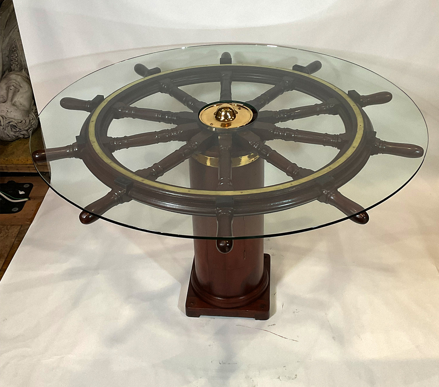 Ten Spoke Antique Ships Wheel Dining Table - Lannan Gallery