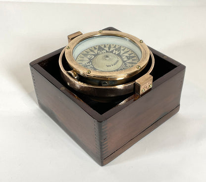 Brass Yacht Compass in Mahogany Box - Lannan Gallery