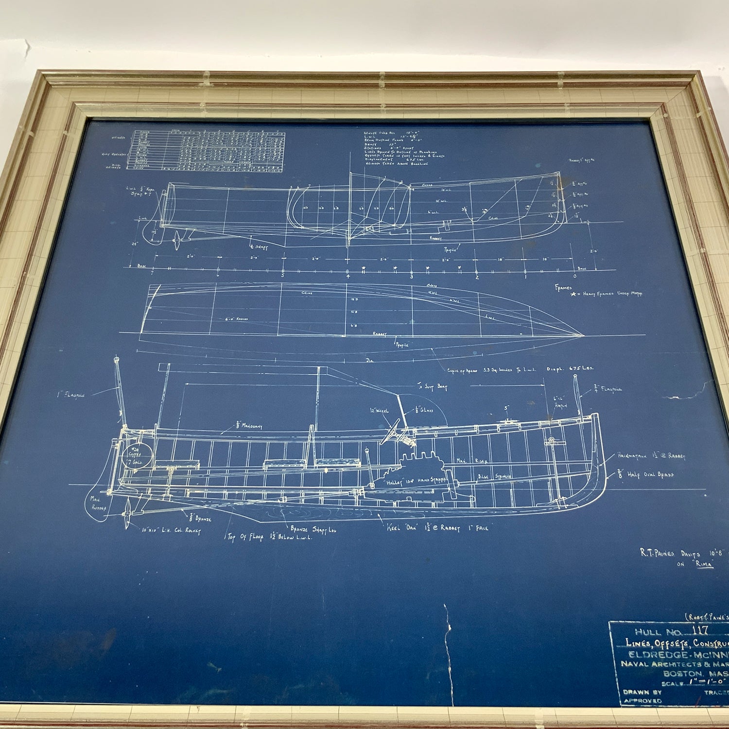 Charming Original Blueprint For Yacht Tender Onboard Yacht Rima - Lannan Gallery