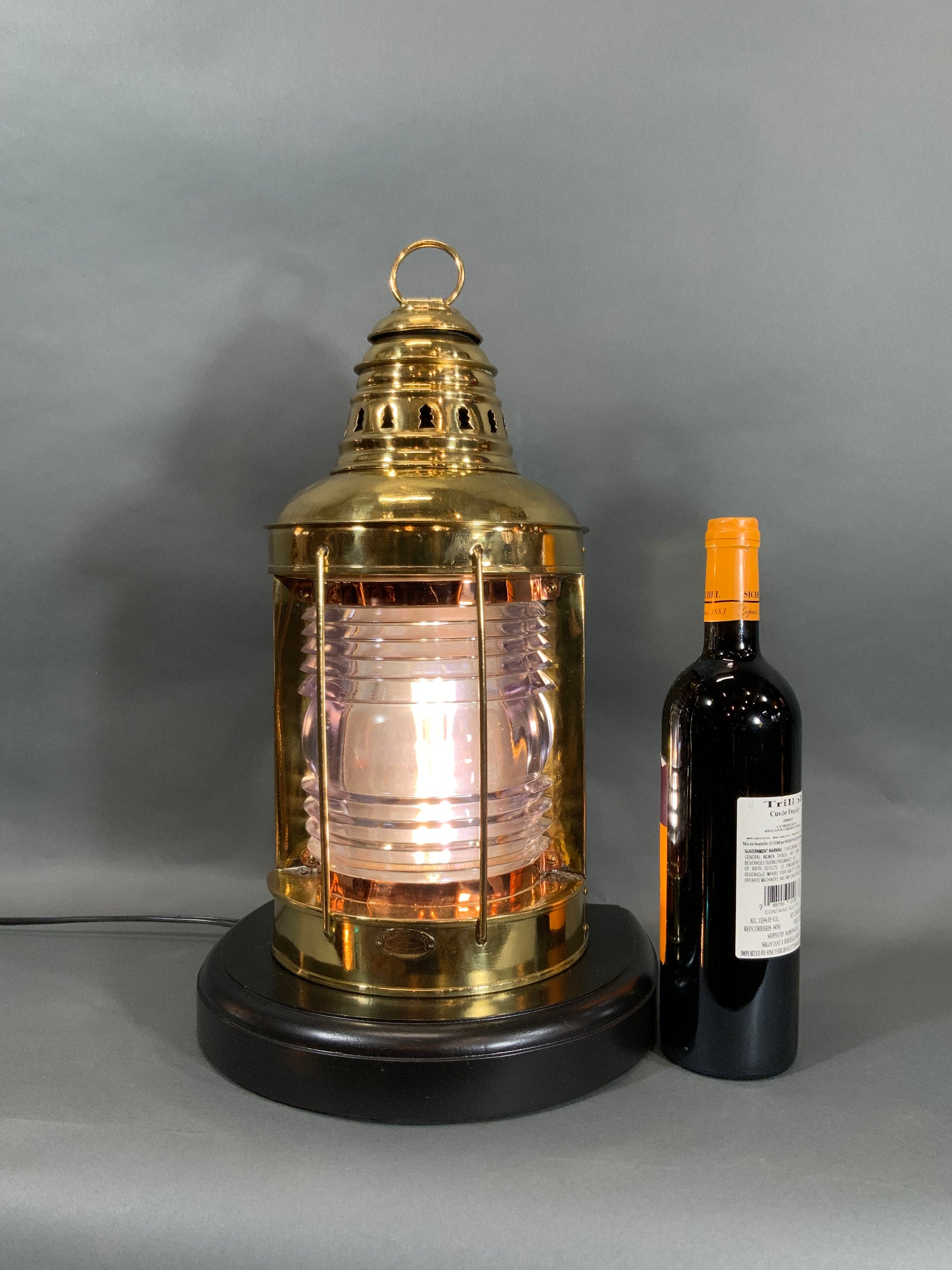 F.H. Lovell Co. Solid Brass Ships Lantern with Fresnel Glass Lens - Lannan Gallery