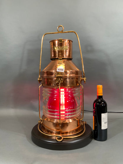 Copper "Not Under Command" Ship's Lantern with Glass Fresnel Lens by Meteorite - Lannan Gallery