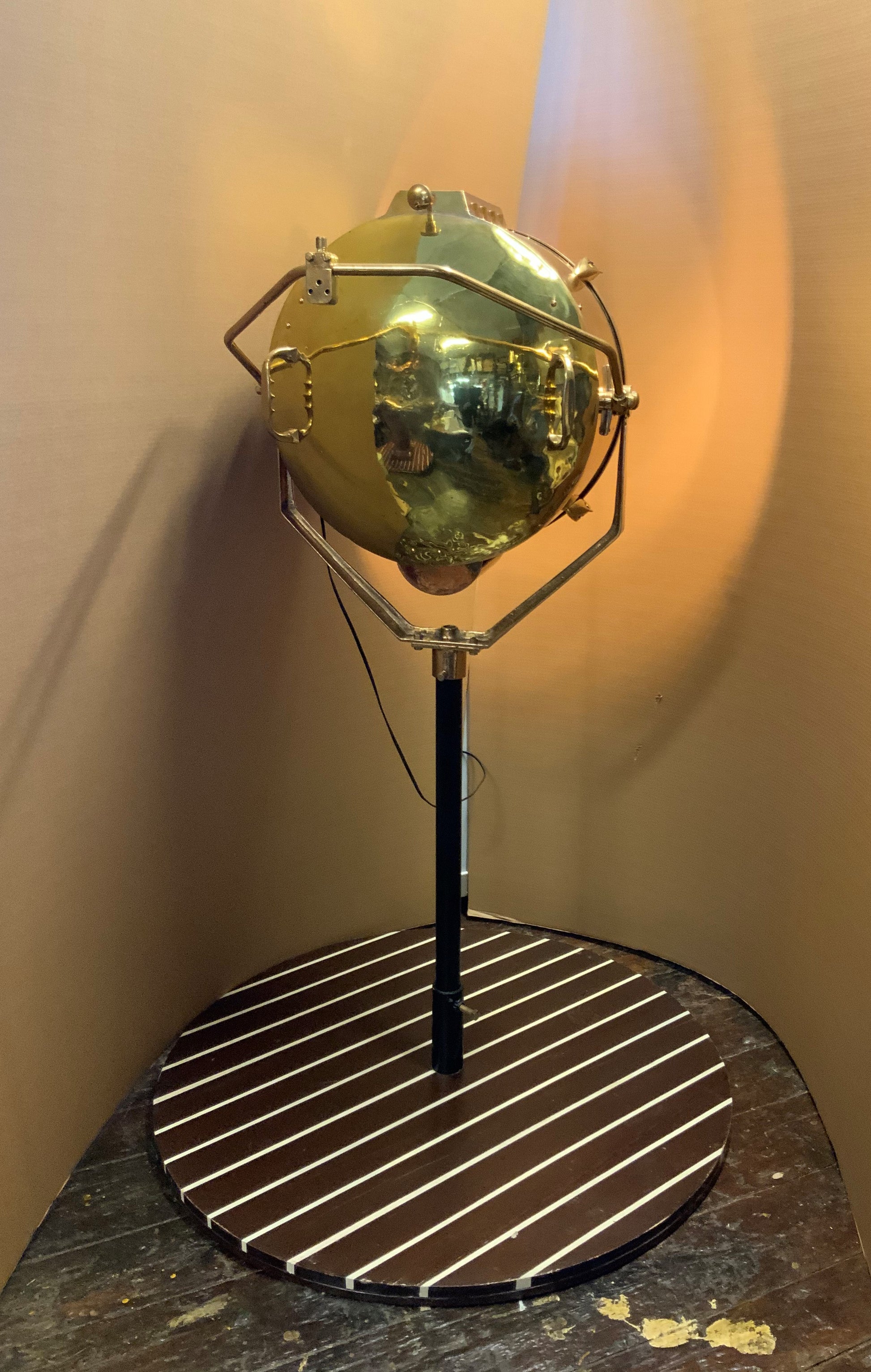 Sold Brass Ship's Searchlight Mounted to a Ship's Decking Pedestal - Lannan Gallery