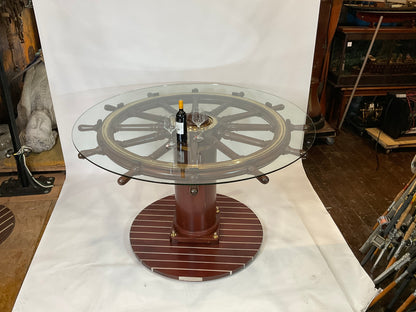 Antique Ships Wheel Bar Height Table - Lannan Gallery