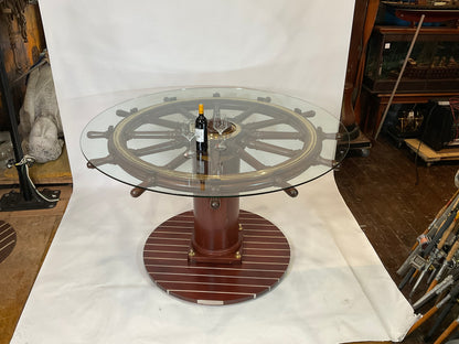 Antique Ships Wheel Bar Height Table - Lannan Gallery