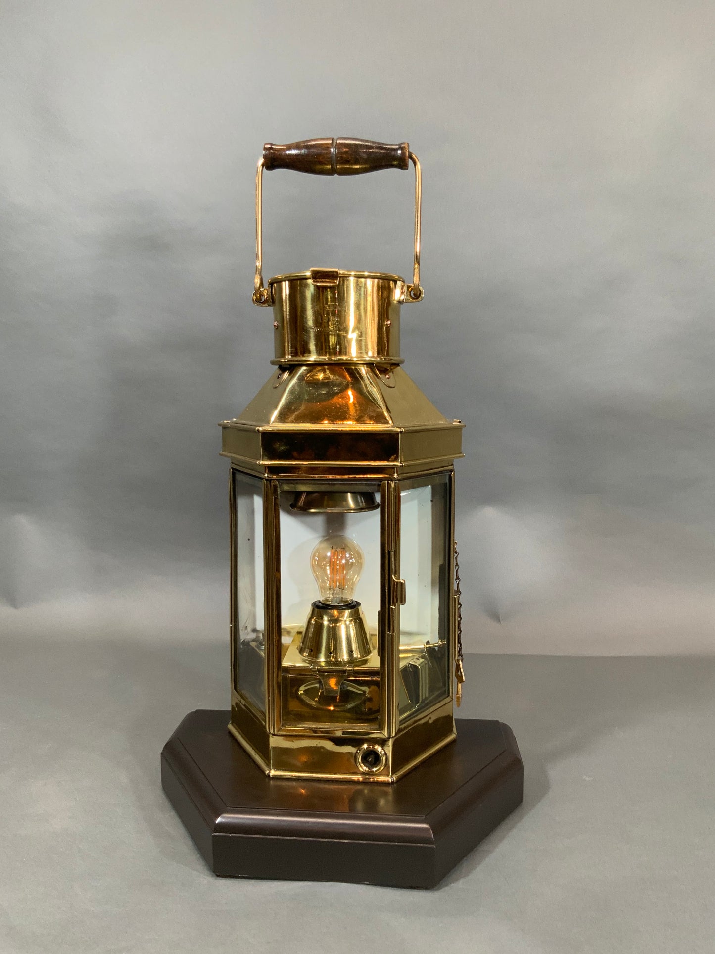 1916 Solid Brass Ship's Cabin Lantern from Bulpitt of Birmingham England - Lannan Gallery