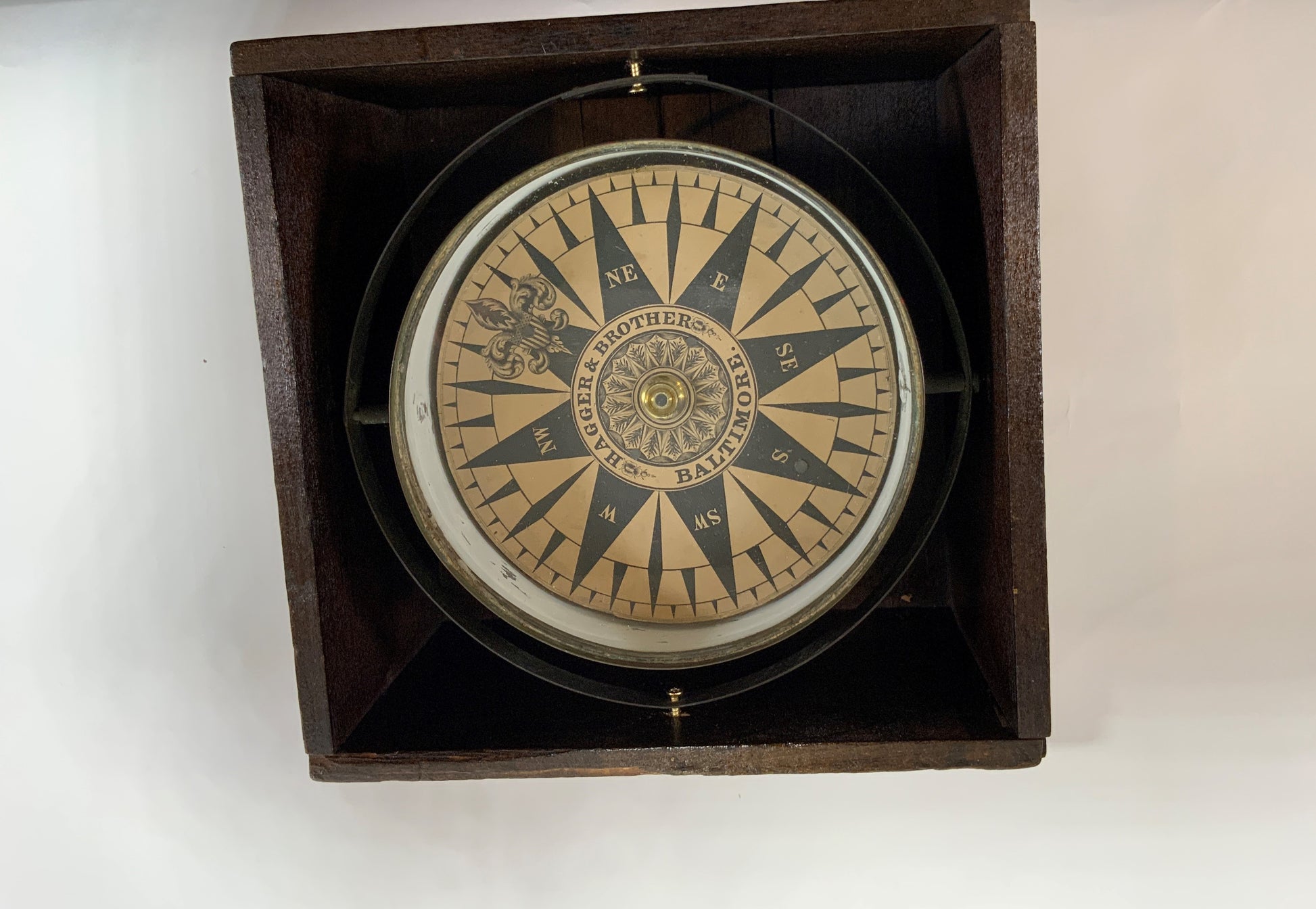 Solid Brass Hagger & Brother Yacht Boxed Compass - Lannan Gallery