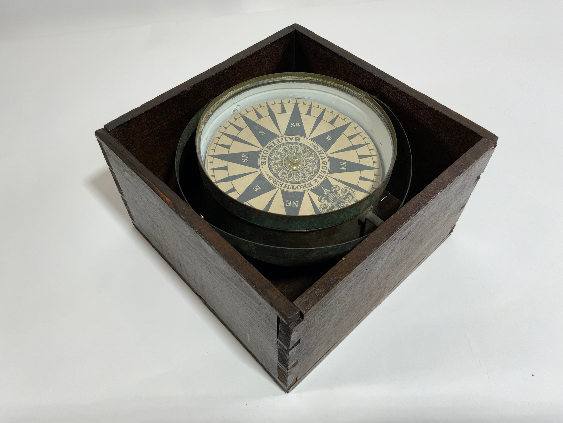 Solid Brass Hagger & Brother Yacht Boxed Compass - Lannan Gallery