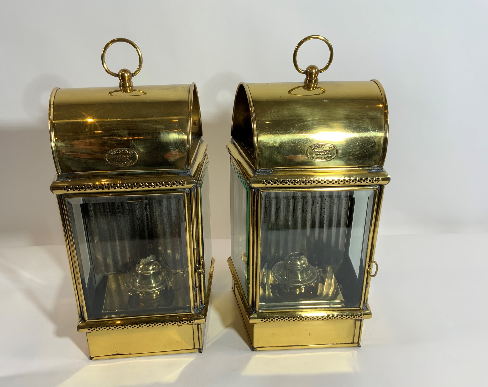 Pair of Exceptional Yacht Cabin Lanterns by Davey & Co. - Lannan Gallery