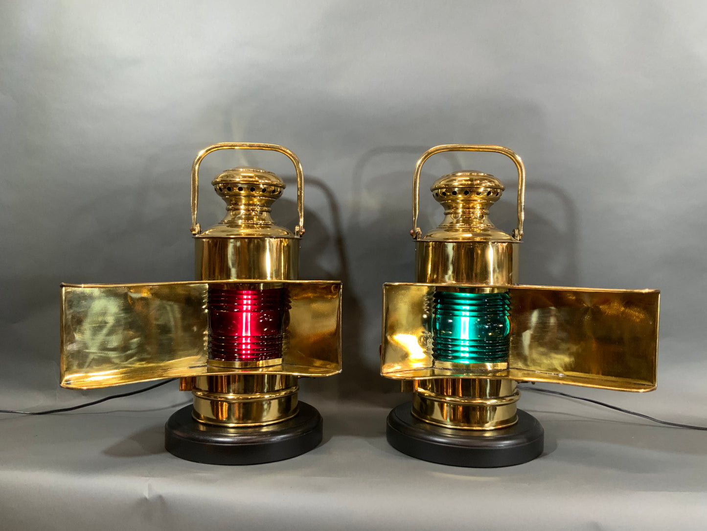 Pair of Solid Brass Ships Port and Starboard Lanterns - Lannan Gallery