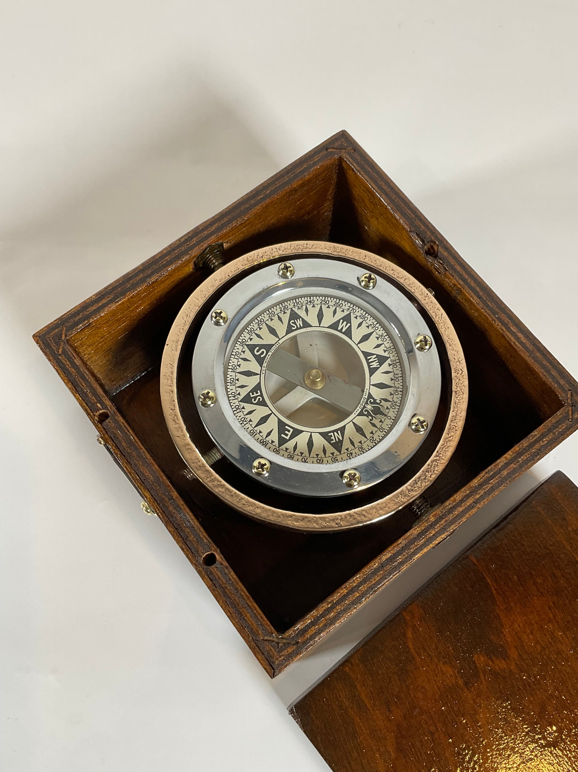 Brass Boat Compass on Gimbal Fitted to a Box - Lannan Gallery