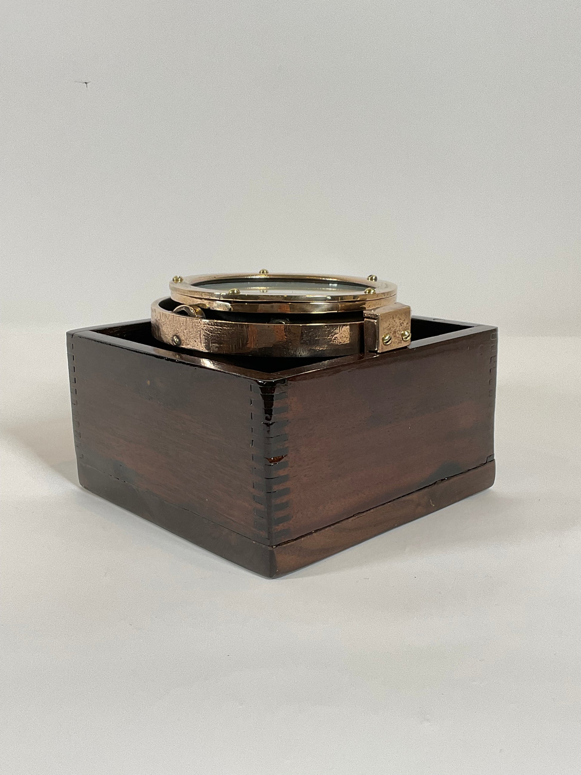 Brass Yacht Compass in Mahogany Box - Lannan Gallery