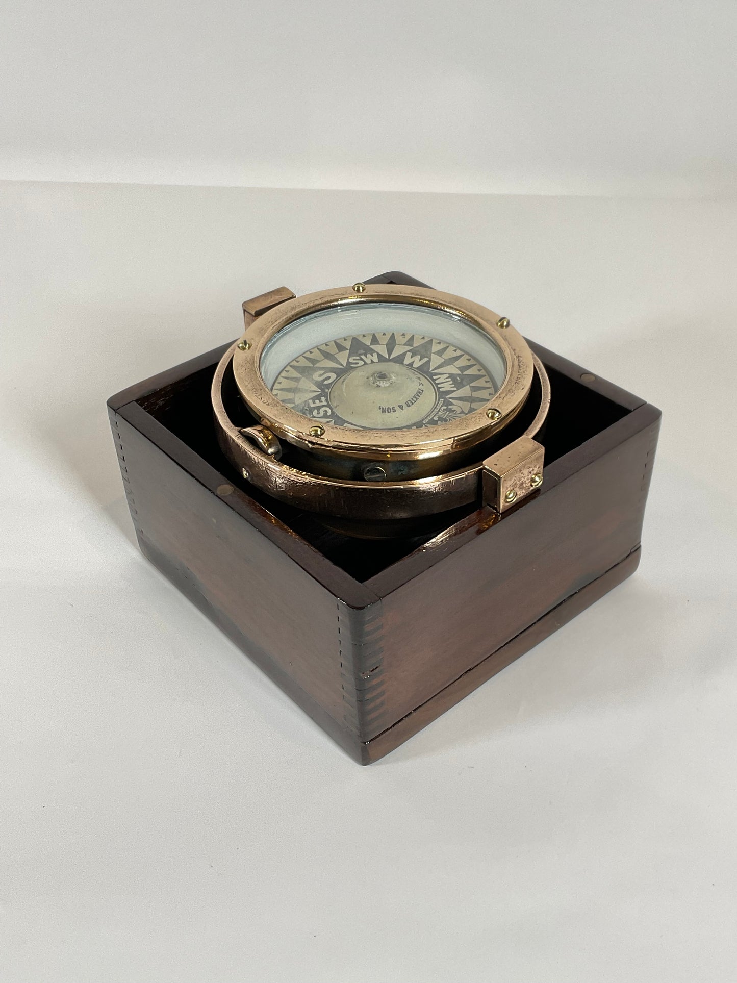 Brass Yacht Compass in Mahogany Box - Lannan Gallery