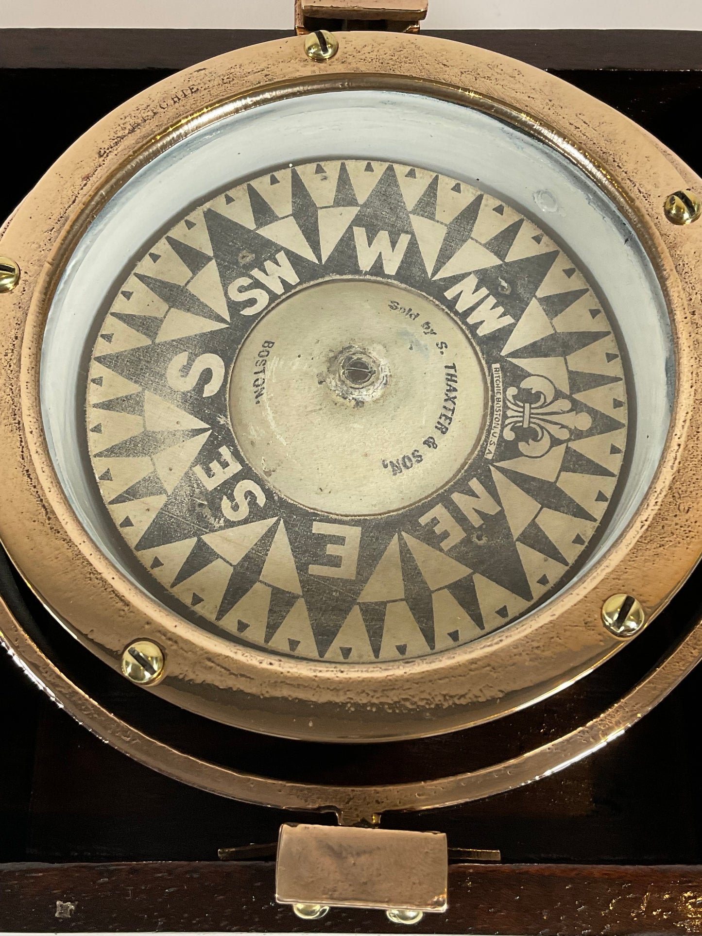 Brass Yacht Compass in Mahogany Box - Lannan Gallery