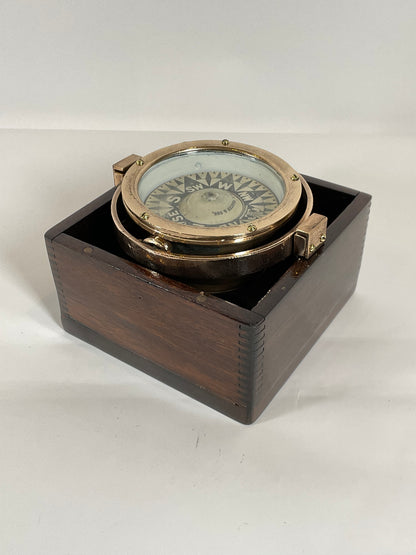 Brass Yacht Compass in Mahogany Box - Lannan Gallery