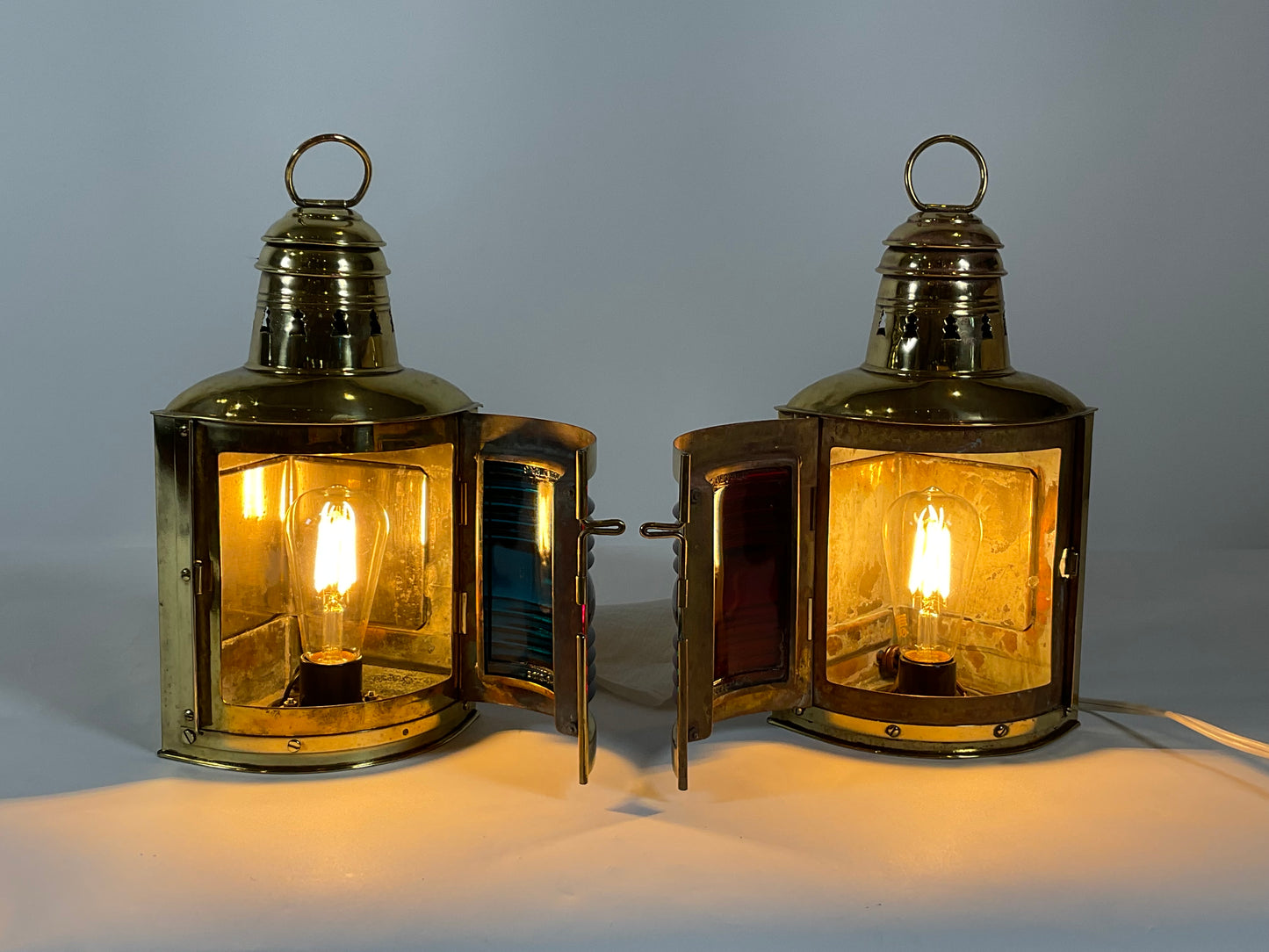 Pair of Solid Brass Boat Lanterns by Perko - Lannan Gallery